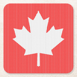 Porta-copo De Papel Quadrado Knit Style Maple Leaf Knitting Motif