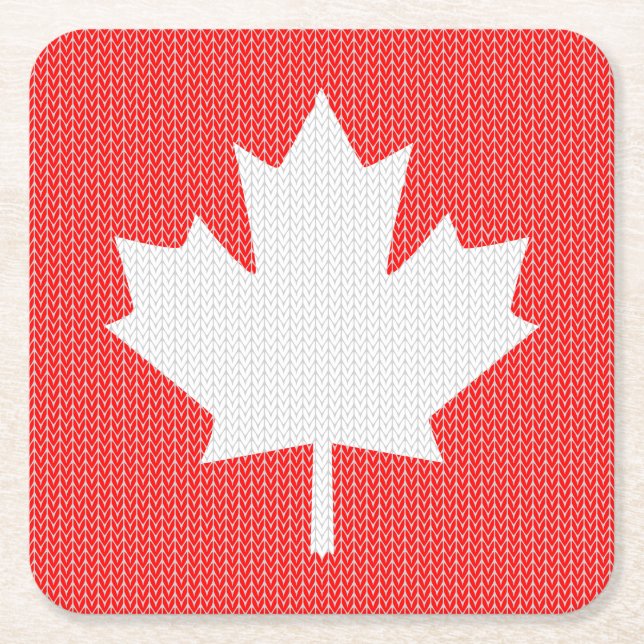 Porta-copo De Papel Quadrado Knit Style Maple Leaf Knitting Motif (Frente)