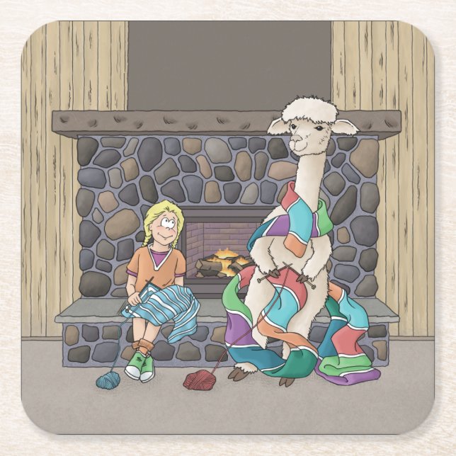 Porta-copo De Papel Quadrado Knitting Alpaca (Frente)