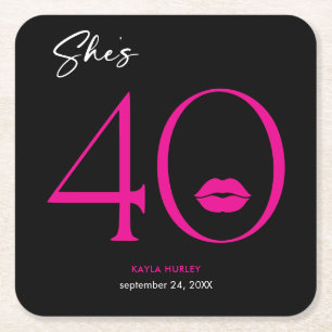 Porta-copo De Papel Quadrado Lábios Mínimos Modernos Rosa Ela tem quarenta anos