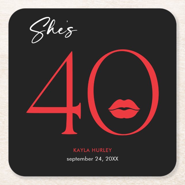 Porta-copo De Papel Quadrado Lábios Vermelhos Mínimos Modernos Ela Está Fazendo (Frente)