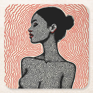 Porta-copo De Papel Quadrado Labirinto de Seu Despertar – Um Retrato Minimalist