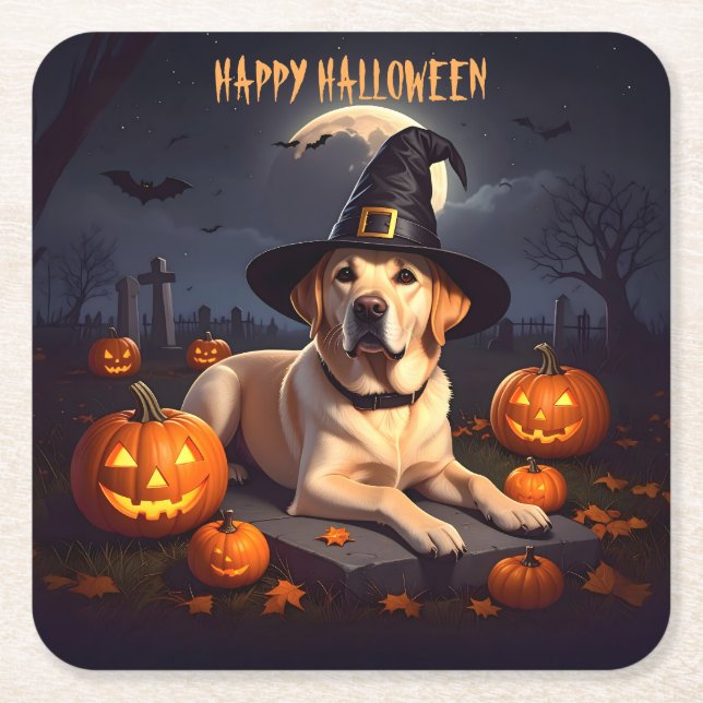 Porta-copo De Papel Quadrado Labrador Halloween (Frente)