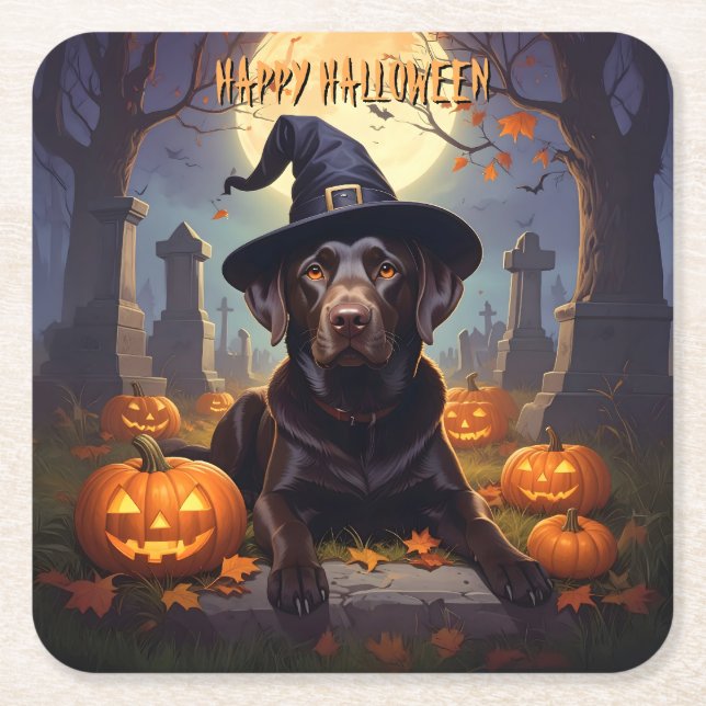 Porta-copo De Papel Quadrado Labrador Halloween (Frente)