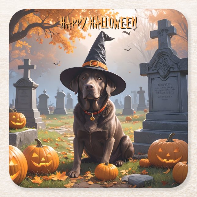 Porta-copo De Papel Quadrado Labrador Halloween (Frente)