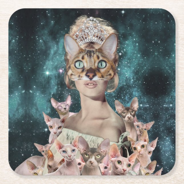 Porta-copo De Papel Quadrado Lady Cat (Frente)