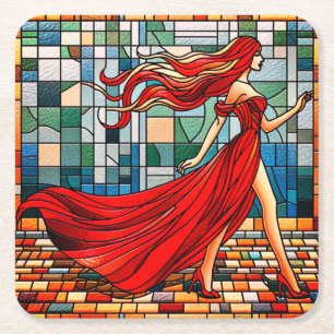 Porta-copo De Papel Quadrado Lady in Red