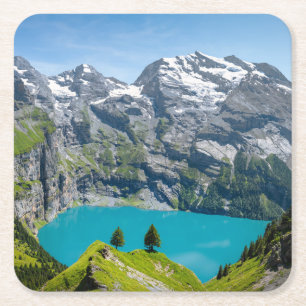 Porta-copo De Papel Quadrado Lago alpino Oeschinensee na Suíça