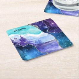 Porta-copo De Papel Quadrado Lago de Neve Mágica Roxo e Teal
