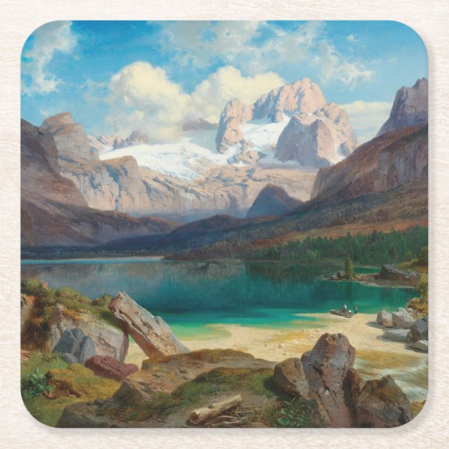 Porta-copo De Papel Quadrado Lago Gosau Com Vista Do Dachstein Massif (Frente)