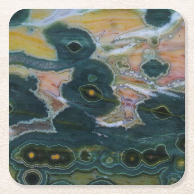 Porta-copo De Papel Quadrado Laje de Ocean Jasper (Frente)