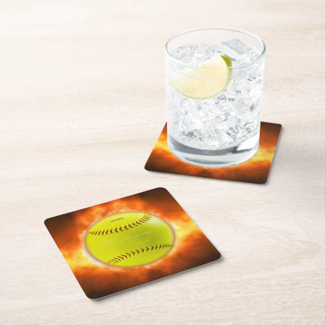 Porta-copo De Papel Quadrado Lâmpada amarela de foguete de softball SlipperyJoe (Insitu)