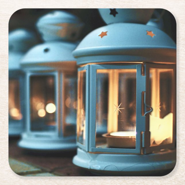 Porta-copo De Papel Quadrado Lâmpadas, Lanternas e Velas (Frente)