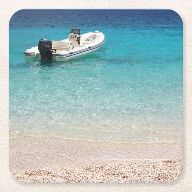 Porta-copo De Papel Quadrado Lancha na porta copos azul do mar (Frente)