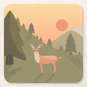 Porta-copo De Papel Quadrado Landscape Deer Mountain Wilset Park Sunset Po