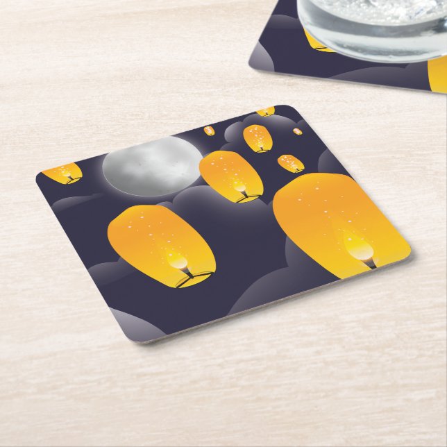 Porta-copo De Papel Quadrado Lanternas do céu chinês (Inclinado)