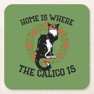 Porta-copo De Papel Quadrado Lar é onde está o Calico é humor "Gato Calico"