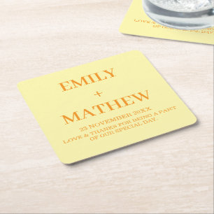 PORTA-COPO DE PAPEL QUADRADO LARANJA AMARELO NOME PERSONALIZADO CASAMENTO SIMPL