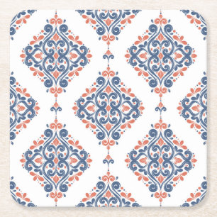 Porta-copo De Papel Quadrado Laranja Azul Ornamental: Sem Costura Vintage
