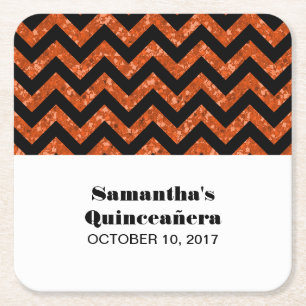 Porta-copo De Papel Quadrado Laranja Chevron Glitter Quinceañera Portas copos