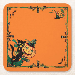 Porta-copo De Papel Quadrado Laranja Halloween retrô