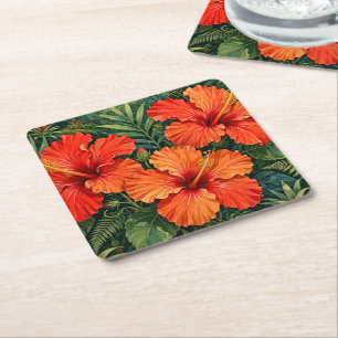 Porta-copo De Papel Quadrado Laranjas Luxuriantes Hibisco Flores Tropicais da S