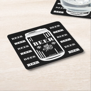 Porta-copo De Papel Quadrado Lata de cerveja - branco no preto