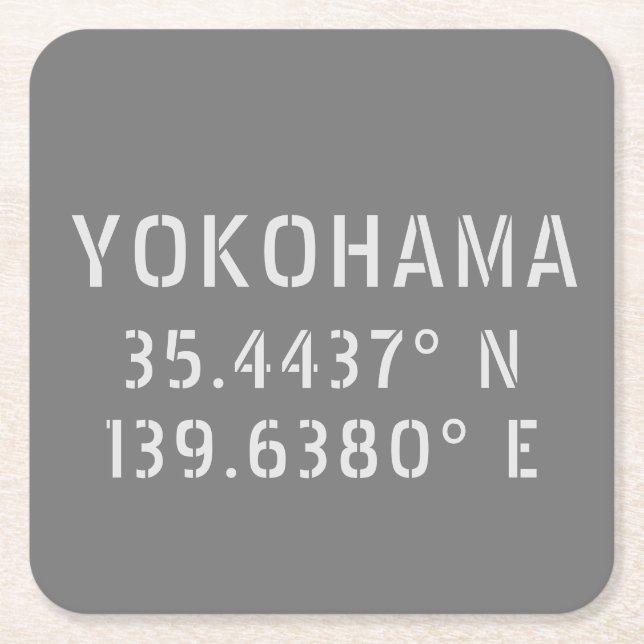 Porta-copo De Papel Quadrado Latitude e Longitude de Yokohama  (Frente)