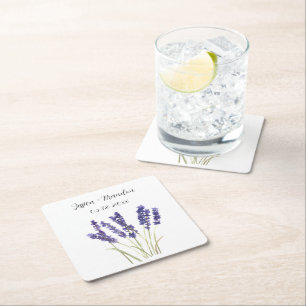 Porta-copo De Papel Quadrado Lavanda Casamento Floral Boho Puro