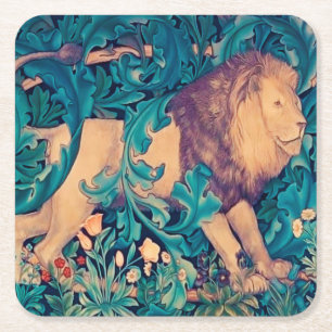 Porta-copo De Papel Quadrado Leão na Floresta, William Morris