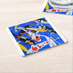 Porta-copo De Papel Quadrado Legado da Pintura Japonesa de Koi por Alfred Fox