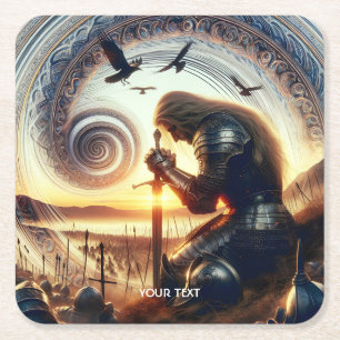 Porta-copo De Papel Quadrado Legenda da Espada do Cavaleiro Fantasy