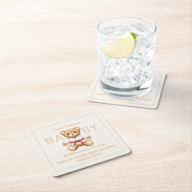 Porta-copo De Papel Quadrado Legendary Red Belt Judo Bear – Baby Shower (Insitu)