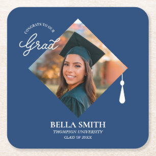 Porta-copo De Papel Quadrado Lembrete de foto de graduado personalizado elegant