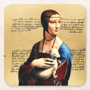 Porta-copo De Papel Quadrado Leonardo da Vinci Lady com Ermine