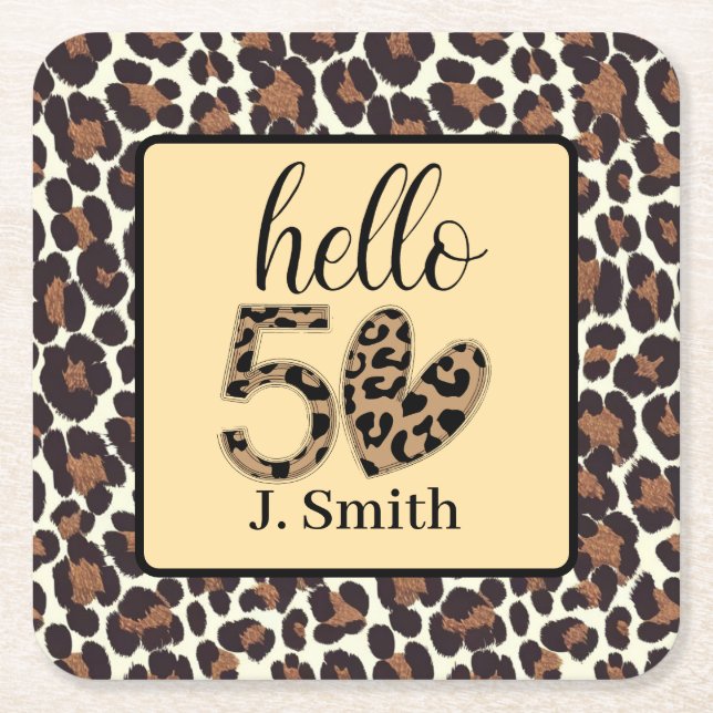 Porta-copo De Papel Quadrado Leopard 50º Aniversário (Frente)