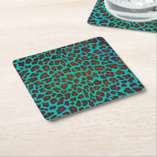 Porta-copo De Papel Quadrado Leopard Brown e Teal Impressão