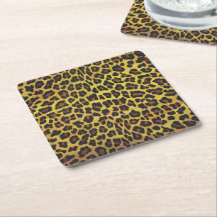 Porta-copo De Papel Quadrado Leopardo Castanho e Impressão Amarelo