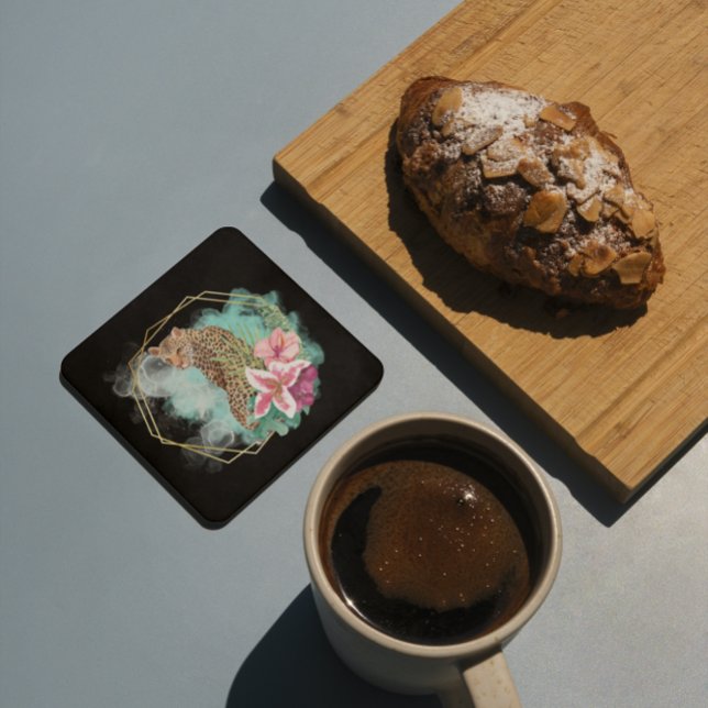 Porta-copo De Papel Quadrado Leopardo-da-água e quadro tropical (Criador carregado)