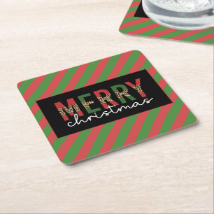 Porta-copo De Papel Quadrado Leopardo do Natal Moderno Imprime Greve Verde Verm
