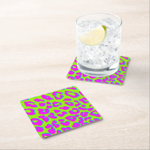 Porta-copo De Papel Quadrado Leopardo - Impressão Cor-de-Rosa Verde