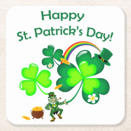 Porta-copo De Papel Quadrado Leprechaun e Shamrock