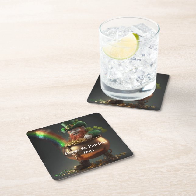 Porta-copo De Papel Quadrado Leprechaun Pot Of Gold  (Insitu)