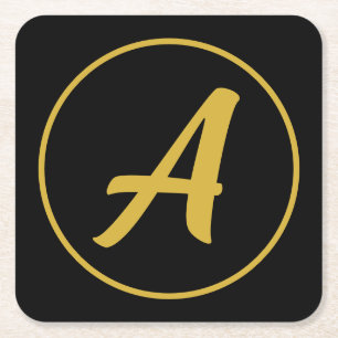 Porta-copo De Papel Quadrado Letra Inicial de Monograma Elegante Cor Dourada Pr