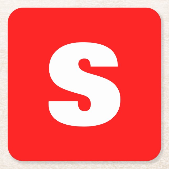 Porta-copo De Papel Quadrado Letra inicial Monograma Estilo moderno Branco verm (Frente)