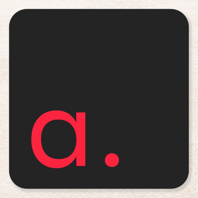 Porta-copo De Papel Quadrado Letra Negra Vermelha Monograma Inicial Simples (Frente)