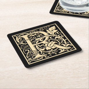 Porta-copo De Papel Quadrado Letra R Vintage - Primeira Letra em Sepia a Preto