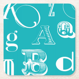 Porta-copo De Papel Quadrado Letras Decorativas em Fundo Azul