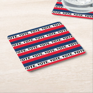 Porta-copo De Papel Quadrado Letras pretas "Vote", branco azul vermelho