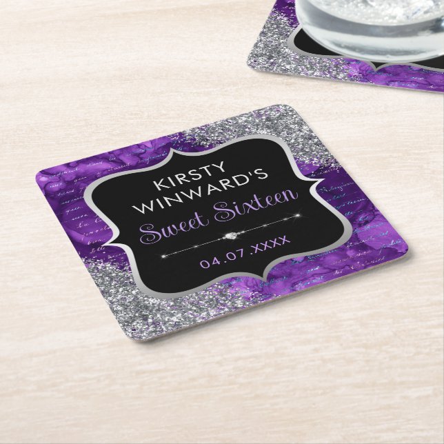 Porta-copo De Papel Quadrado Letras Sereias Roxas Iridescentes Iridescentes Doc (Inclinado)